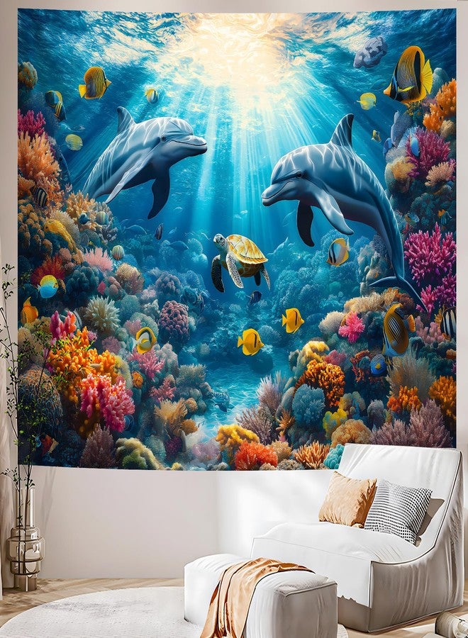 AOHMPT Underwater World Tapestry - Blue Ocean and Aquarium Tropical Fish Wall Decoration - Deep Sea Fish Wall Hanging for Bedroom, Dorm Room and Living Room 79" L x 59" W - Image 5